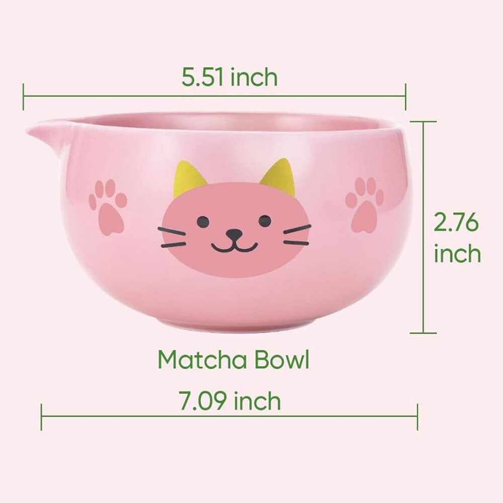Sakuraco Wagasi Sakura dish with black Chasen and pink cat tea bowl NIB - Picture 13 of 13